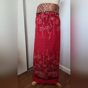 Red Floral Maxi Skirt Made In Thailand Wrap-style New